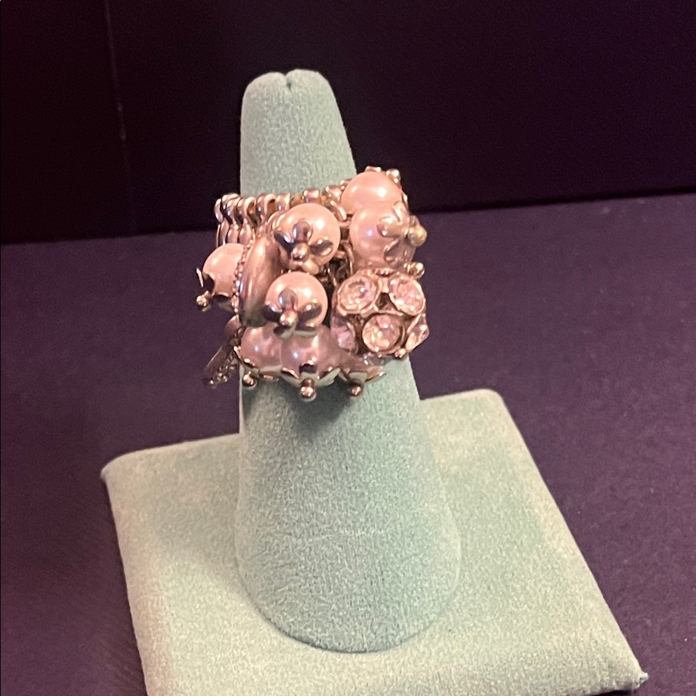 Vintage Stretch Silver Tone Cluster Ring
